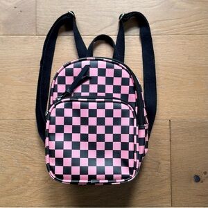 Art Class Pleather Checkerboard 90s Rave Mini Backpack Pink Black Skater